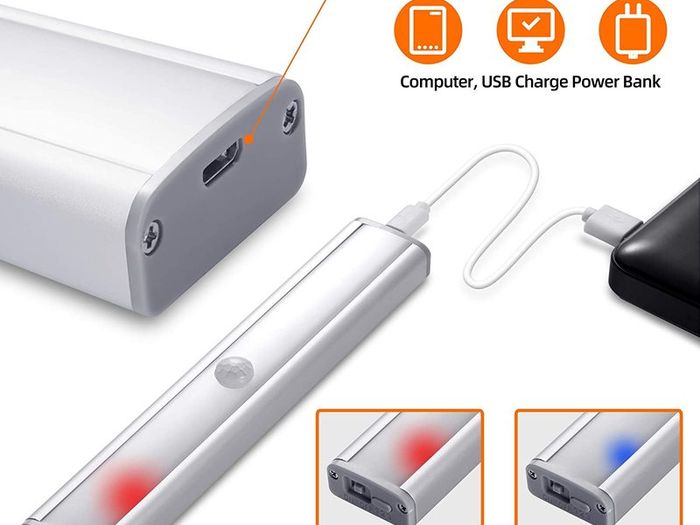 Wireless Under Cupboard Lights, 30-LED Motion Sensor Night Light,USB Rechargeable Under Cabinet Kitchen Lights with Magnetic Strip 600mAh Battery for Wardrobe, Closet, Stairs (3 Pack)