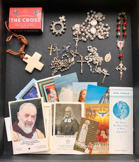 Religious Rosary beads crosses and relics
