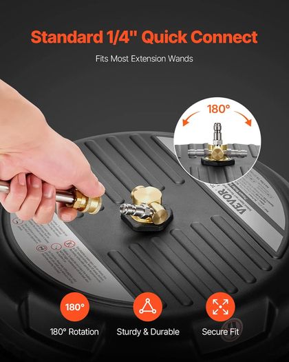 15 Pressure Washer Surface Cleaner, Plastic Pressure Washer Attachments with 4 Wheels, 4000 Max PSI, 1/4 Quick Connector, 2 Spray Nozzles, 2 Extended Wands for Driveway, Sidewalk, Patio, Deck