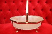 Antique 30's "Fancy"Hexagon Service Bowl,In Light Blue Frosted Glass with Chrome Caseing