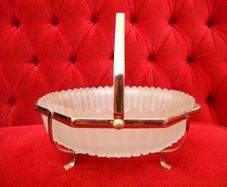 Antique 30's "Fancy"Hexagon Service Bowl,In Light Blue Frosted Glass with Chrome Caseing