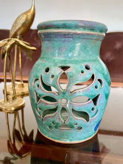 Vintage Michael Kennedy Sligo Handmade Oil Burner Turquoise Burren Blue