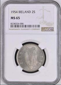 Ireland 1954 | Florin | Irish 2 Shillings | Salmon | KM.15a | MS65