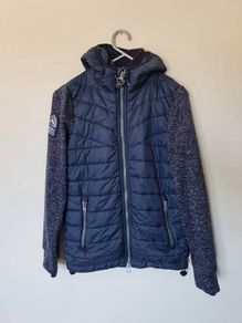 superdry  superstorm jacket Size small ptp 19" Hooded Navy in excellent condition