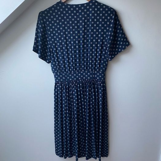 Max Vintage 100% Pure Silk Navy Blue Medallion Dress Size 14