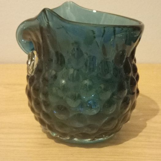 Vintage Hand Blown Glass Owl Shaped Vase. Murano Style, Dark Blue Colour.
