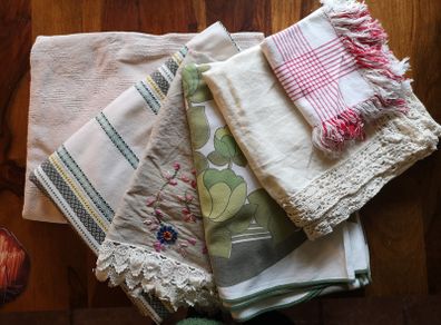 Selection of beautiful vintage table cloths