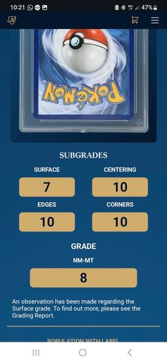 Pikachu EX Ace graded 8