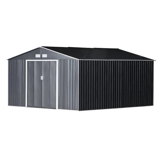 MASSIVE SALE 13x11FT Garden Roofed Metal Storage Shed Tool Box with Foundation Ventilation & Doors, Grey