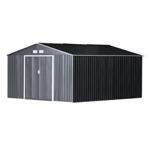 MASSIVE SALE 13x11FT Garden Roofed Metal Storage Shed Tool Box with Foundation Ventilation & Doors, Grey