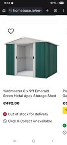 Green metal garden shed