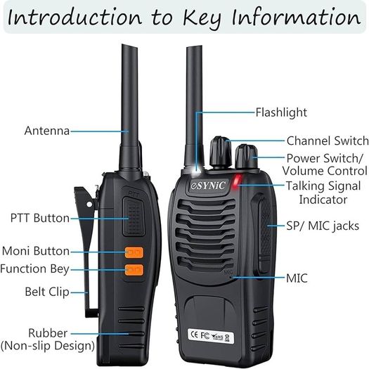 Walkie Talkies,eSynic 4Pcs Professional Best Walkie Talkies- 2 Way Radio Long Range Rechargeable Walkie Talkies for Adult With Original Earpieces &16CH Single Band