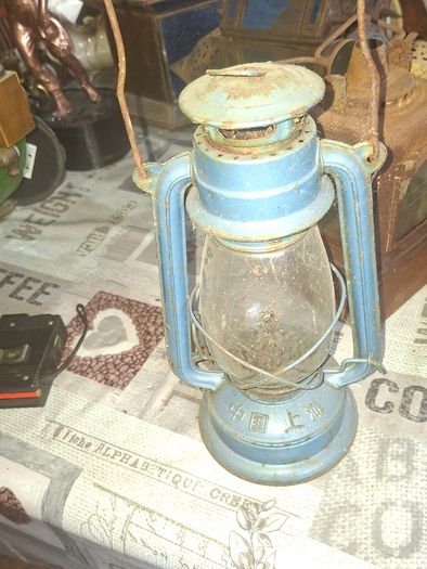 Vintage Blue Kerosene Hurricane Lantern, Postage available or Collection