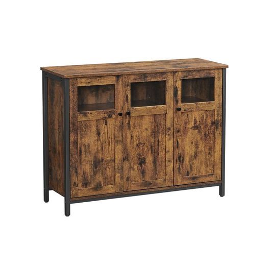 Sideboard vintage brown-black  sideboard, kitchen cabinet, storage cabinet, with glass doors, for living room, kitchen, dining room, steel frame, industrial style, vintage brown-black