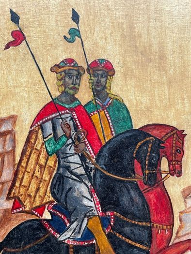 Hand Painted Folk Art Icon - Saints Boris and Gleb