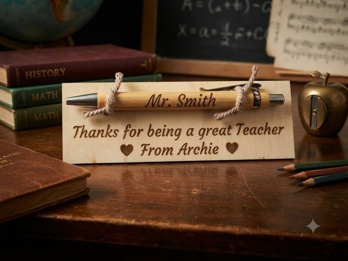 Personalised pen and wooden card