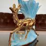 Porcelain Centerpiece Vase Sesto Fiorentino Fior Deer Iridescent Blue and Gold 1950s Image 3