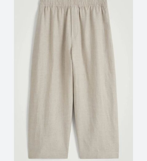 COS High-Waisted Wide-Leg Linen Cotton Culottes Pants Beige Sand - Size M