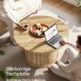 Round Coffee TableTambour Design,Mid-Century Modern Style, Natural Brown Image 3