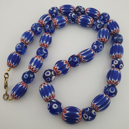 Antique Venetian Style Chevron & Thousand Glass Beads Necklace