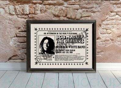 Bob Marley And The Wailers Framed Concert Poster Dalymount Park Dublin 1980 A4 Size