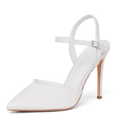 GENSHUO Elegant High Heels with Ankle Strap - White Satin EU 37
