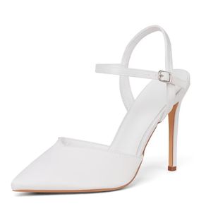 GENSHUO Elegant High Heels with Ankle Strap - White Satin EU 37