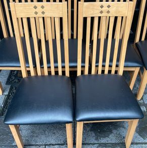 2 x Stunning Leather & Wooden Kitchen Dining Chairs - Can Deliver