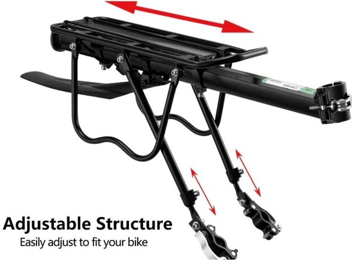 Bike Pannier Rack Rear Bike Rack Mountain Bike Rack Bicycle Rear Rack Carrier with Reflector Adjustable Bike Luggage Cargo Quick Release Cycling Seatpost Rack Black, 50KG Capacity (FREE POSTAGE)