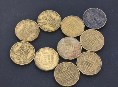 Threepence Coins Job Lot x10 Great Britain UK Circulated