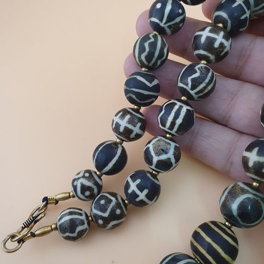 Burmese Antique Pumtek Pyu Petrified Wood Stone Beads Necklace 24 Inches
