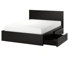 Black IKEA MALM Double Bed with 4 Storage Drawers