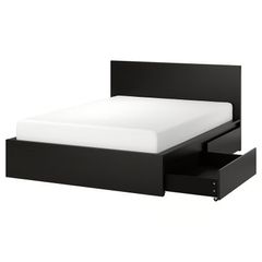 Black IKEA MALM Double Bed with 4 Storage Drawers