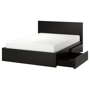 Black IKEA MALM Double Bed with 4 Storage Drawers