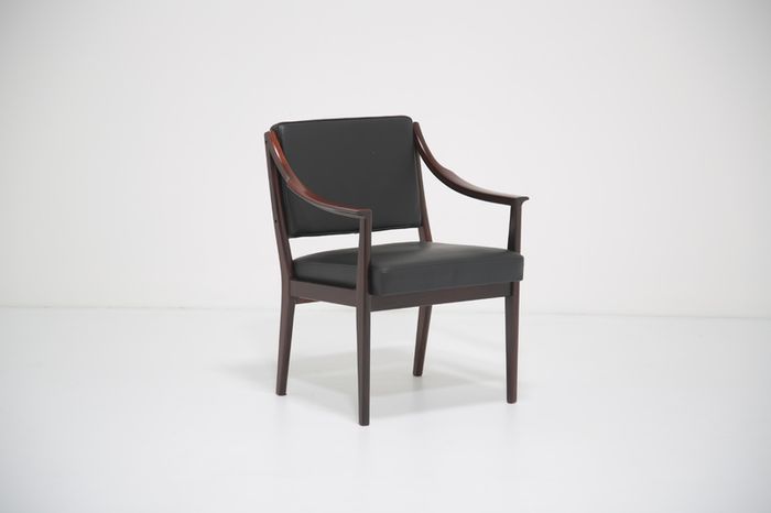 Vintage Rosewood and Black Leather Armchair by Karl Erik Ekselius for JOC Vetlanda, 1960s