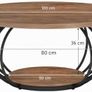 Round Coffee Table with Storage 2-Tier Metal Frame 100 x 100 x 46 cm Wood Grain Image 2
