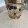 Vintage heavy silvered brass Art Deco Cobalt Glass Planter Image 2