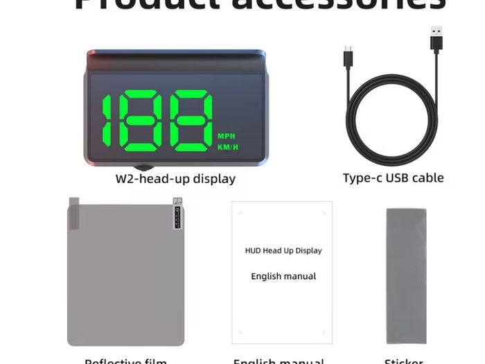 Car HUD head-up display, Km  W2 windshield speedometer projector with speed display and overspeed alert, automatic light sensor, mile/kilometer speed display, USB plug and play, suitable for all car models,