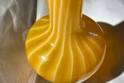 Vintage mid centuty Italian murano style hand blown art glass vase yellow &amp; white swirls