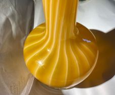 Vintage mid centuty Italian murano style hand blown art glass vase yellow & white swirls