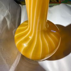 Vintage mid centuty Italian murano style hand blown art glass vase yellow & white swirls