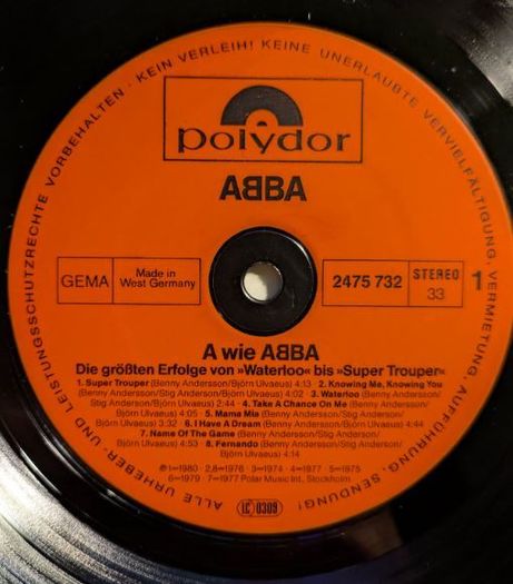 ABBA - A Wie ABBA Vinyl LP 1981, Germany press, Polidor.
