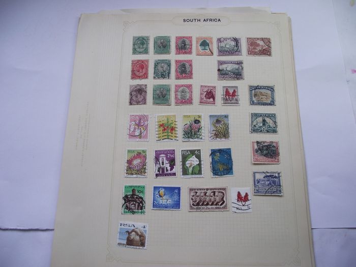 A collection of stamps from Northern Rhodesia, Southern Rhodesia, Rhodesia, South Africa and Nyasaland on loose pages