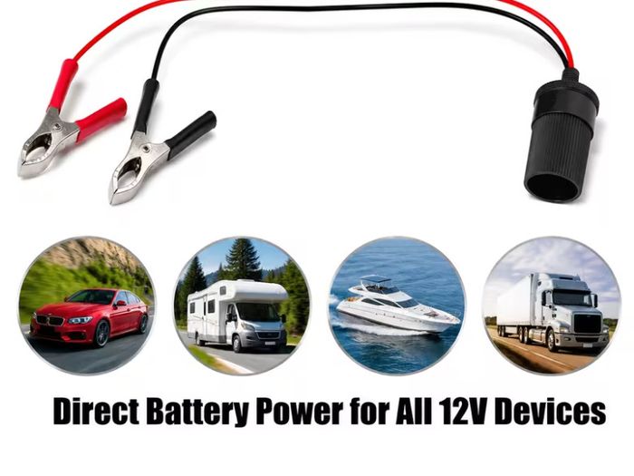 12V Battery for alligator Clips to Cigarette Lighter Socket Adapter Cable, Emergency Direct Power Cord for Car Tire Inflator, Cooler, Vacuum, Universal for All 12V Vehicles,