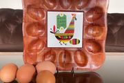 Vintage 1970s Chicken Tile on Bamboo Deviled Eggs Platter or storage