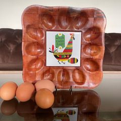 Vintage 1970s Chicken Tile on Bamboo Deviled Eggs Platter or storage
