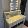 Beautiful White Makeup Table with Hollywood Style Glam Mirror Image 2