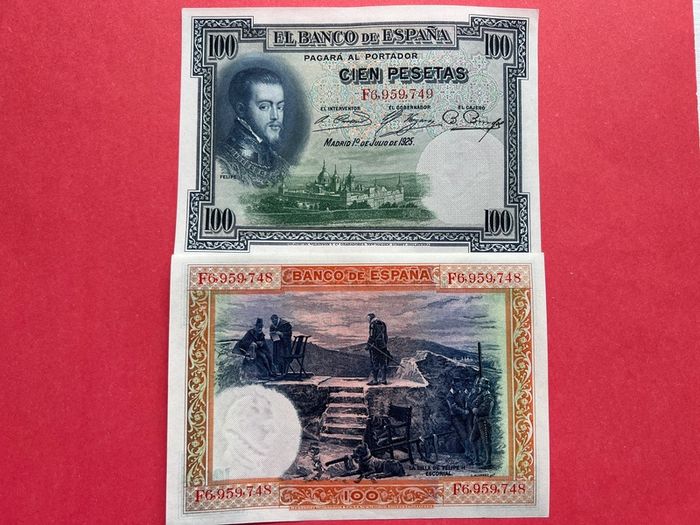 Spain  100 Pesetas  1925. uncirculated )