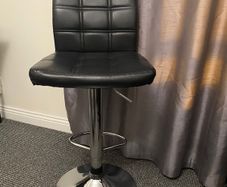 Adjustable Bar Chairs Breakfast Dining Stools for Kitchen Island Counter PU Leather Square Back (Black)
