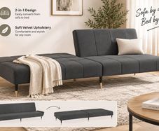 Sofa Bed 2 Seater Velvet Grey Convertible Sleeper Couch for Living Room Guest Room Ireland